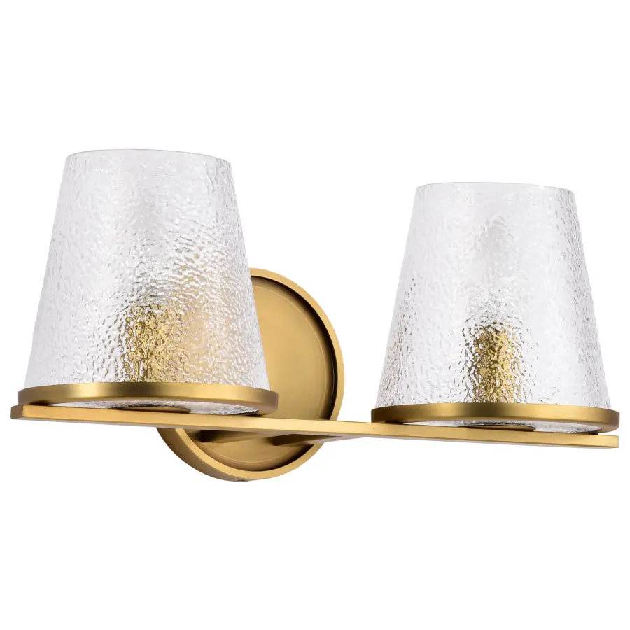 Valentine 2-Light Vanity in Vintage Brass with Hammered Glass - Image 1