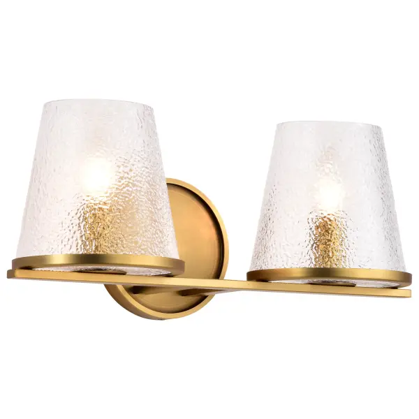 Valentine 2-Light Vanity in Vintage Brass with Hammered Glass - Image 2