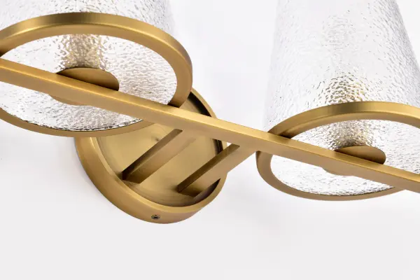 Valentine 2-Light Vanity in Vintage Brass with Hammered Glass - Image 11