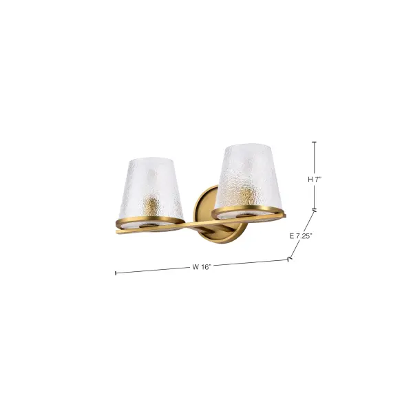 Valentine 2-Light Vanity in Vintage Brass with Hammered Glass - Image 14