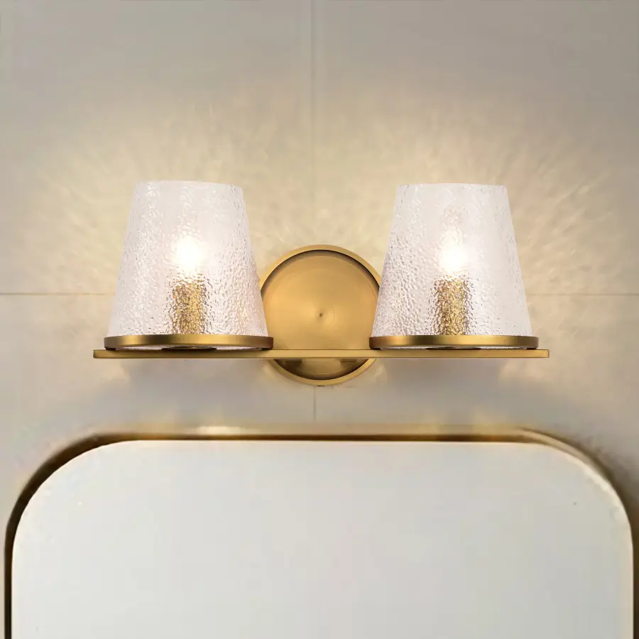 Valentine 2-Light Vanity in Vintage Brass with Hammered Glass - Image 16