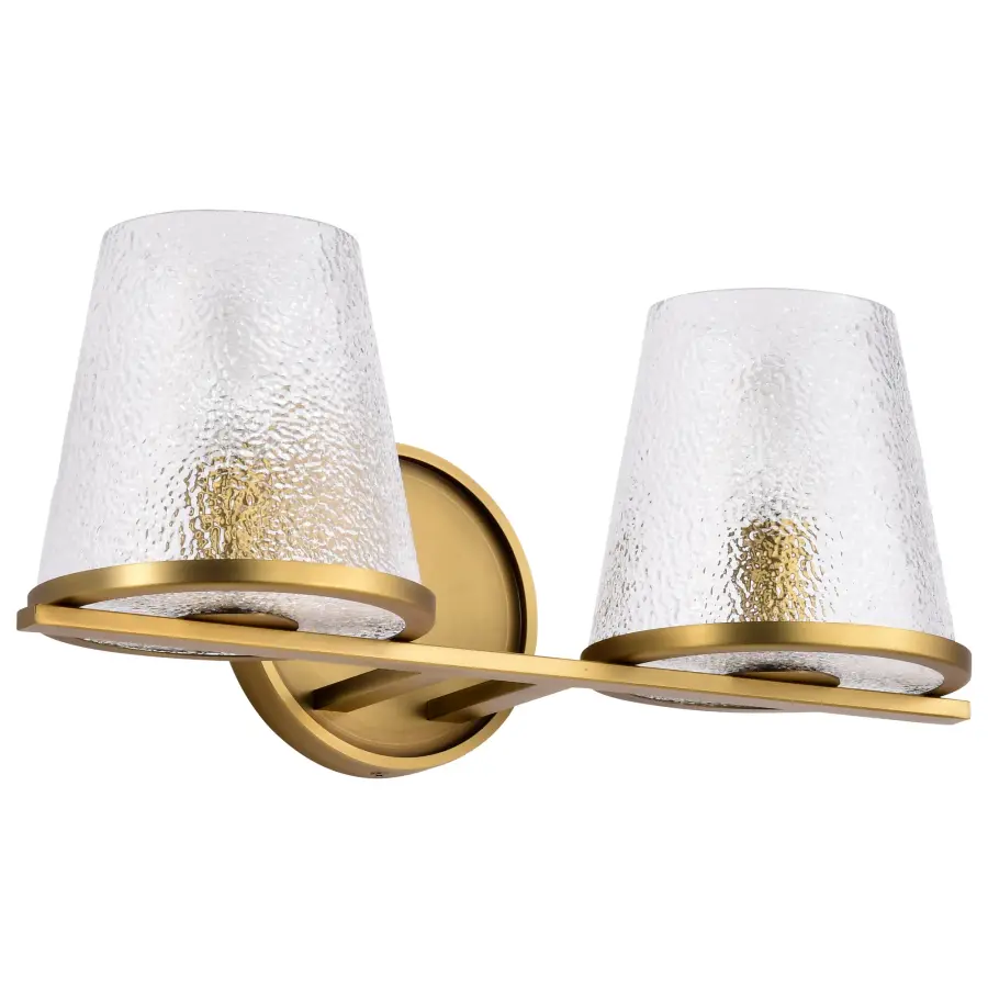 Valentine 2-Light Vanity in Vintage Brass with Hammered Glass - Image 3