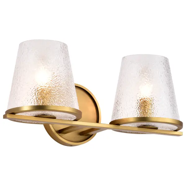 Valentine 2-Light Vanity in Vintage Brass with Hammered Glass - Image 4