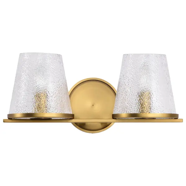 Valentine 2-Light Vanity in Vintage Brass with Hammered Glass - Image 5