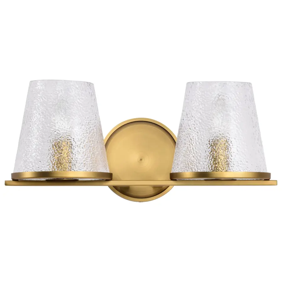 Valentine 2-Light Vanity in Vintage Brass with Hammered Glass - Image 5
