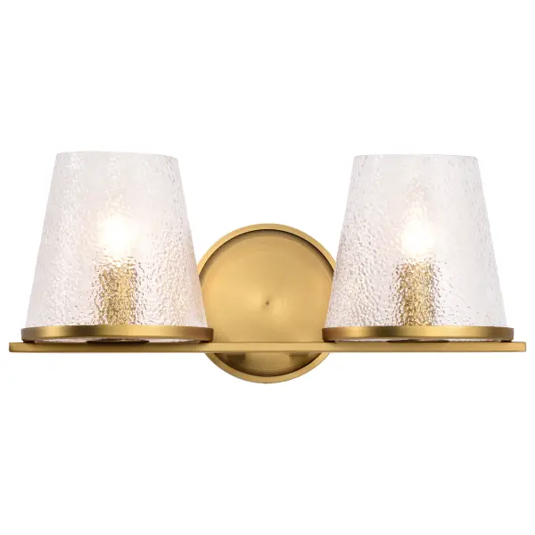 Valentine 2-Light Vanity in Vintage Brass with Hammered Glass - Image 6
