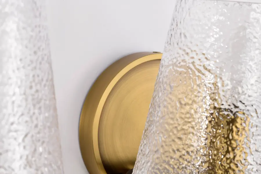 Valentine 3-Light Vanity in Vintage Brass with Hammered Glass - Image 13