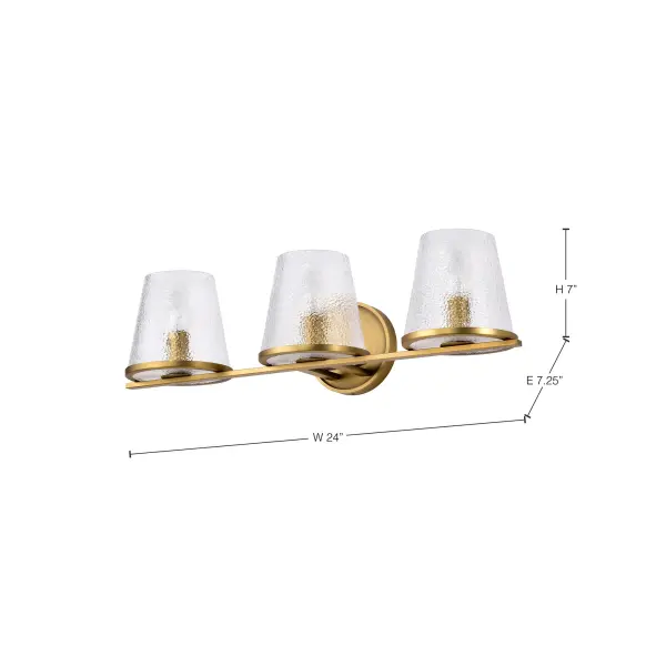 Valentine 3-Light Vanity in Vintage Brass with Hammered Glass - Image 14