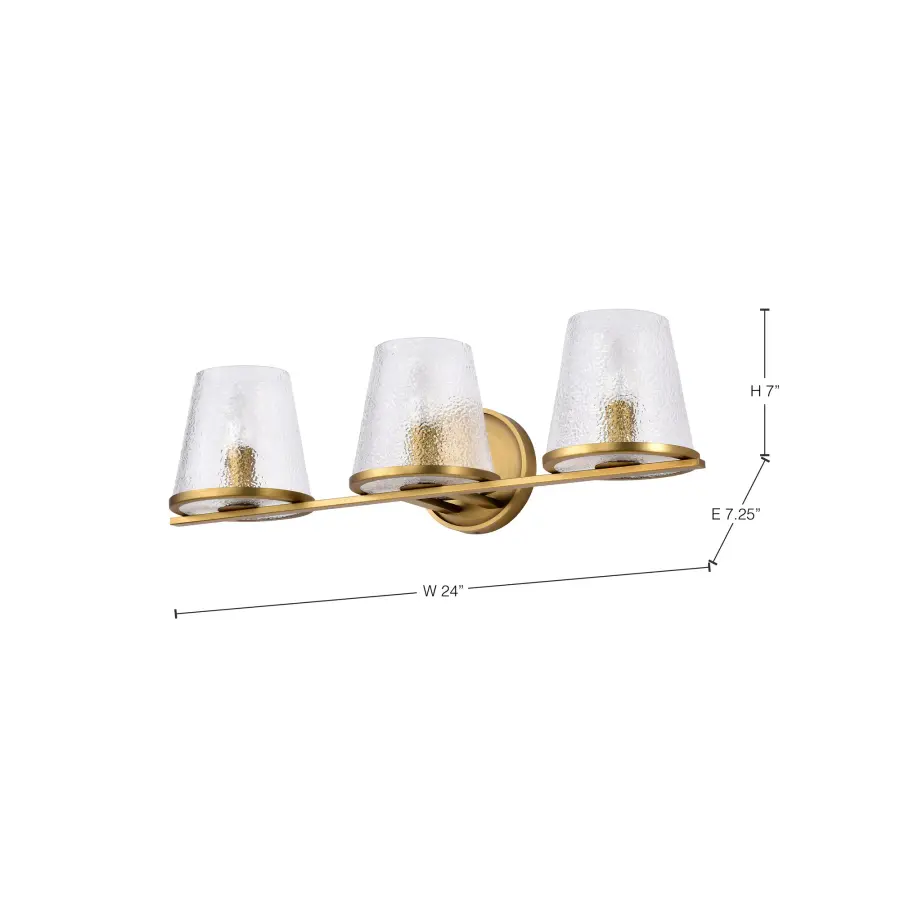 Valentine 3-Light Vanity in Vintage Brass with Hammered Glass - Image 14