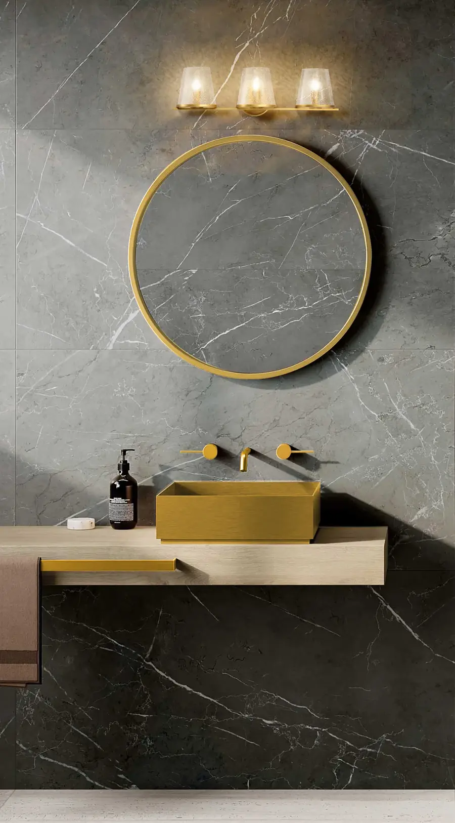 Valentine 3-Light Vanity in Vintage Brass with Hammered Glass - Image 15