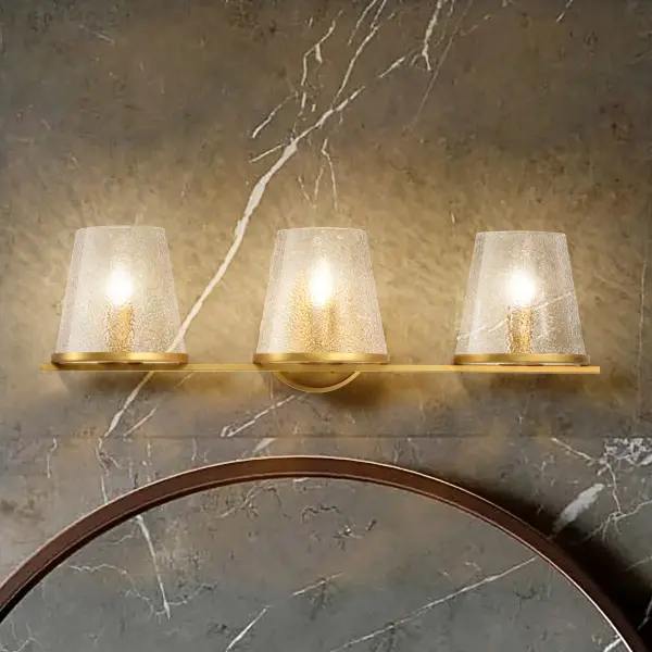 Valentine 3-Light Vanity in Vintage Brass with Hammered Glass - Image 16