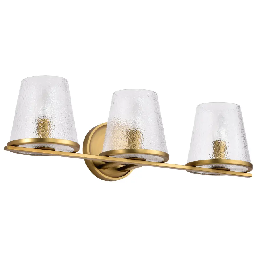 Valentine 3-Light Vanity in Vintage Brass with Hammered Glass - Image 3