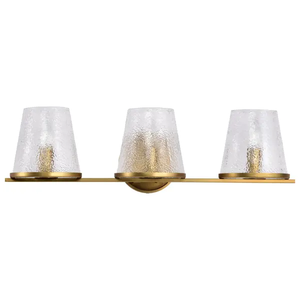 Valentine 3-Light Vanity in Vintage Brass with Hammered Glass - Image 5