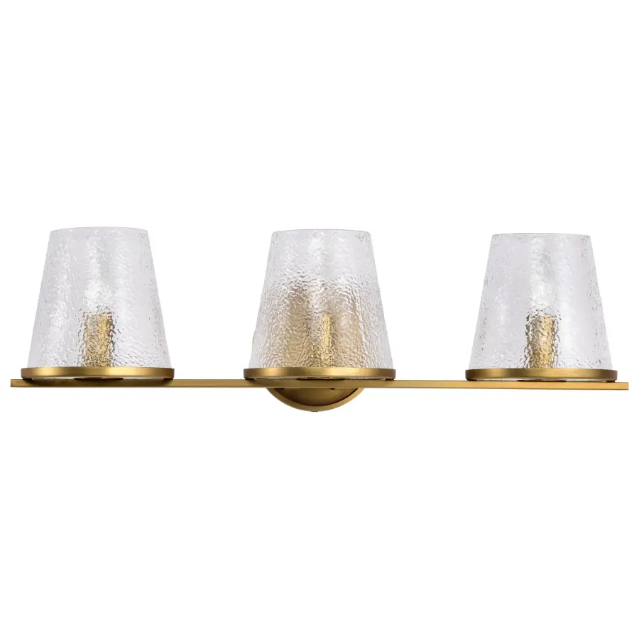 Valentine 3-Light Vanity in Vintage Brass with Hammered Glass - Image 5
