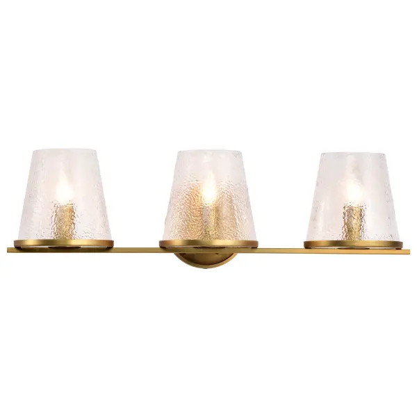 Valentine 3-Light Vanity in Vintage Brass with Hammered Glass - Image 6
