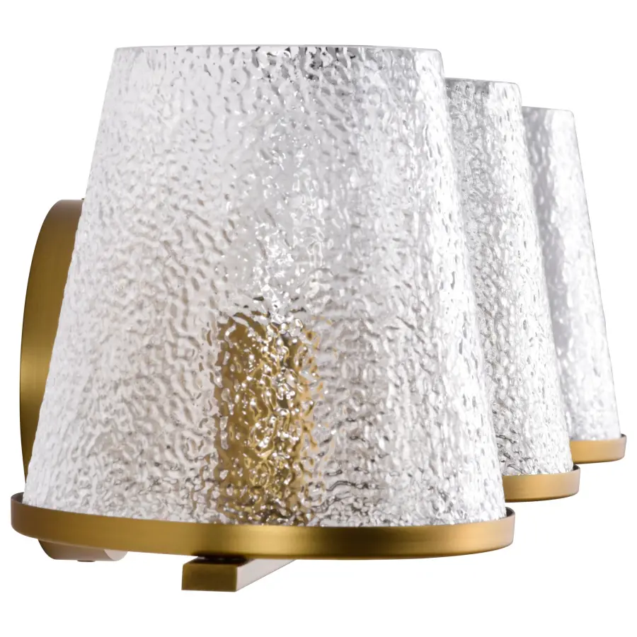 Valentine 3-Light Vanity in Vintage Brass with Hammered Glass - Image 7