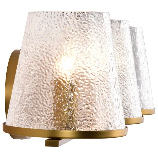 Valentine 3-Light Vanity in Vintage Brass with Hammered Glass - Image 8