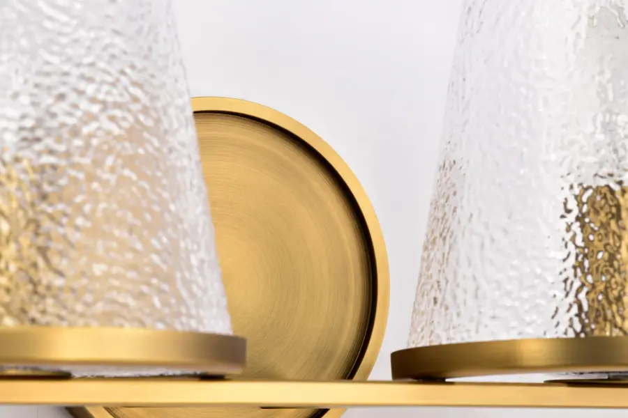 Valentine 4-Light Vanity in Vintage Brass with Hammered Glass - Image 12