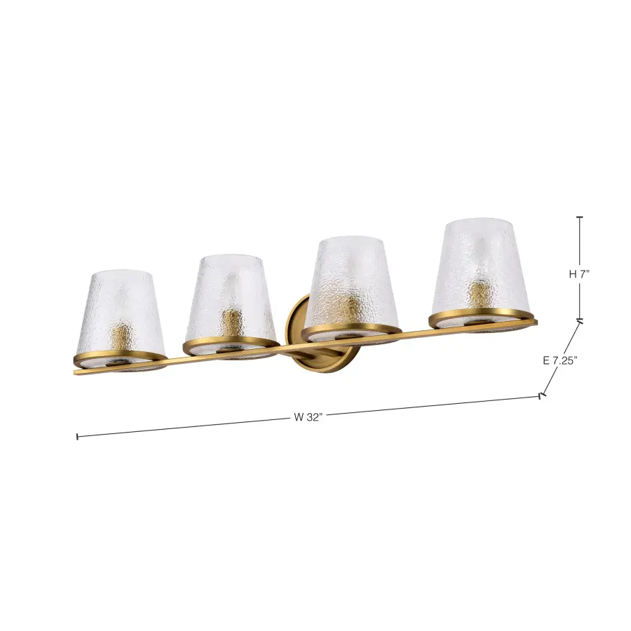 Valentine 4-Light Vanity in Vintage Brass with Hammered Glass - Image 14
