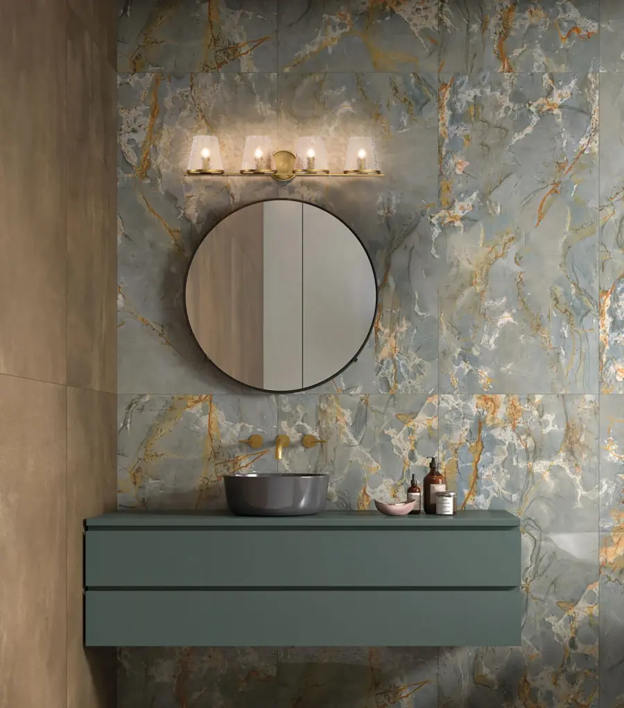 Valentine 4-Light Vanity in Vintage Brass with Hammered Glass - Image 15