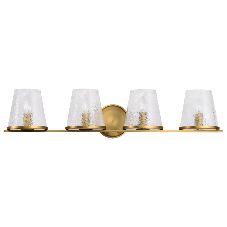 Valentine 4-Light Vanity in Vintage Brass with Hammered Glass - Image 5