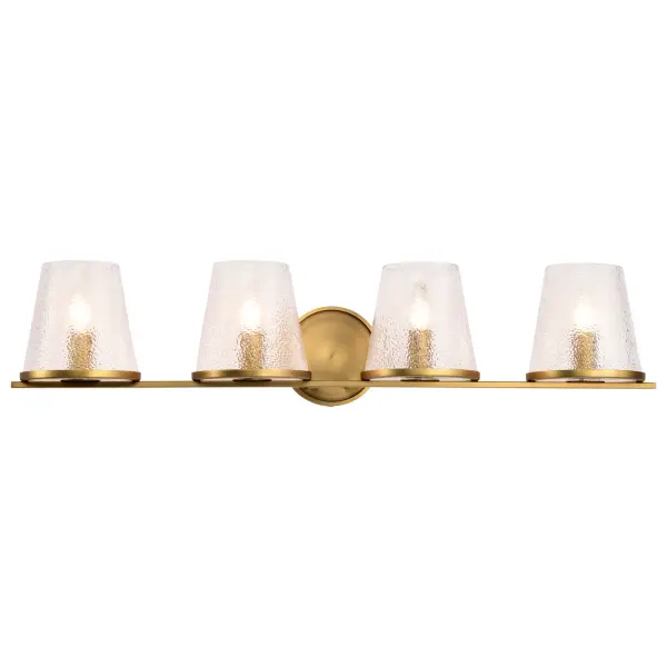 Valentine 4-Light Vanity in Vintage Brass with Hammered Glass - Image 6