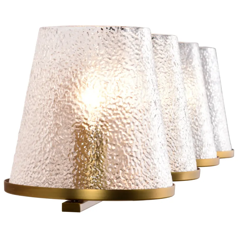 Valentine 4-Light Vanity in Vintage Brass with Hammered Glass - Image 8