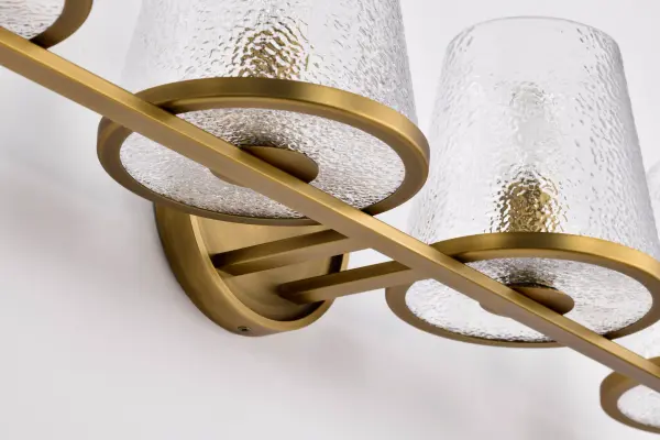 Valentine 4-Light Vanity in Vintage Brass with Hammered Glass - Image 10