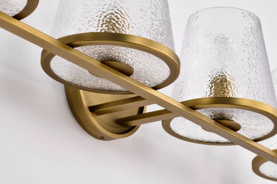 Valentine 4-Light Vanity in Vintage Brass with Hammered Glass - Image 10