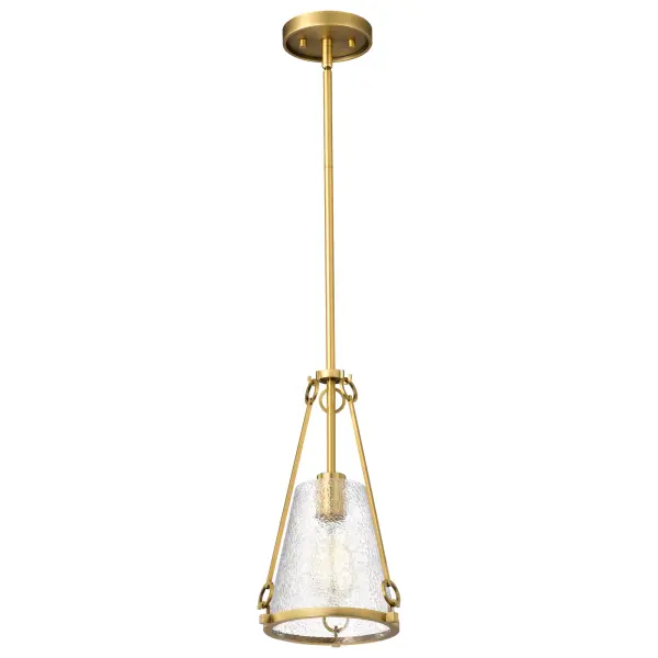 Valentine Small Pendant in Vintage Brass with Hammered Glass - Image 1
