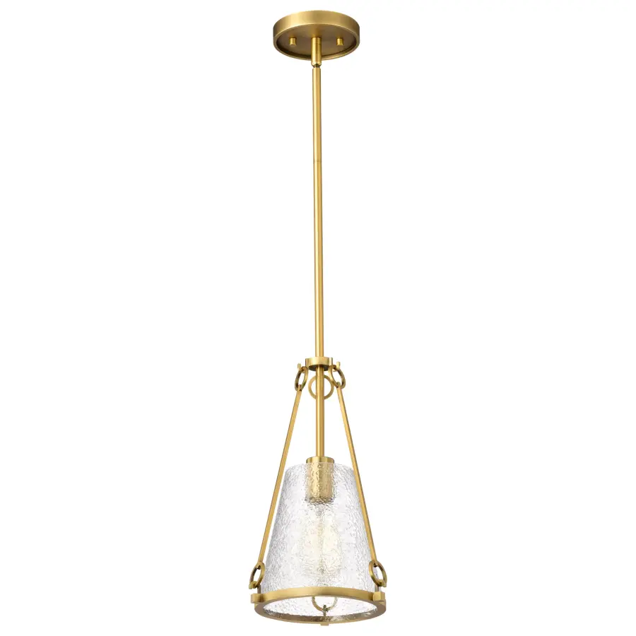 Valentine Small Pendant in Vintage Brass with Hammered Glass - Image 1