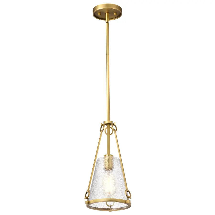 Valentine Small Pendant in Vintage Brass with Hammered Glass - Image 2