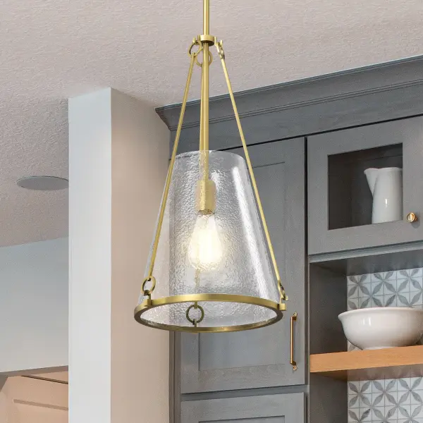 Valentine Medium Pendant in Vintage Brass with Hammered Glass - Image 17