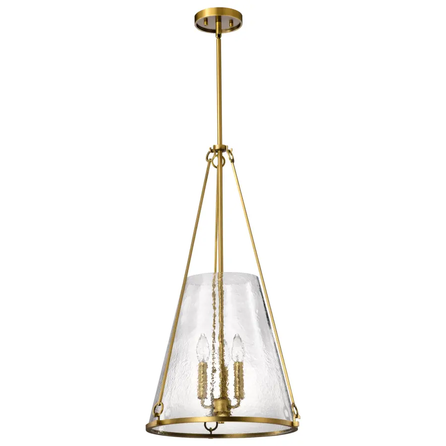 Valentine Large Pendant - Vintage Brass with Hammered Glass - Image 1