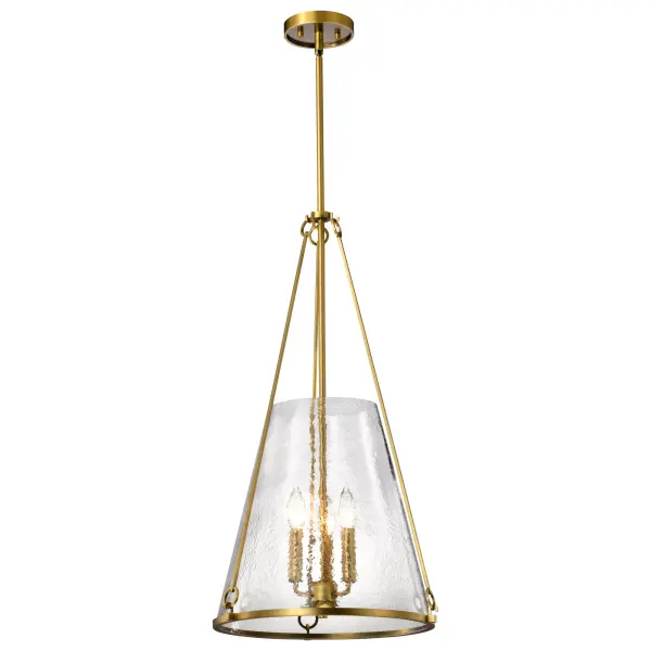 Valentine Large Pendant - Vintage Brass with Hammered Glass - Image 2