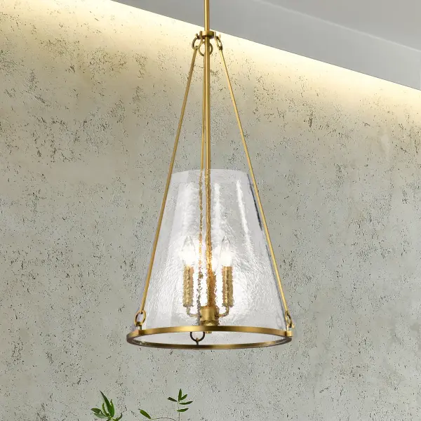 Valentine Large Pendant - Vintage Brass with Hammered Glass - Image 18