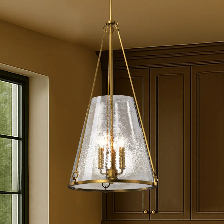 Valentine Large Pendant - Vintage Brass with Hammered Glass - Image 19
