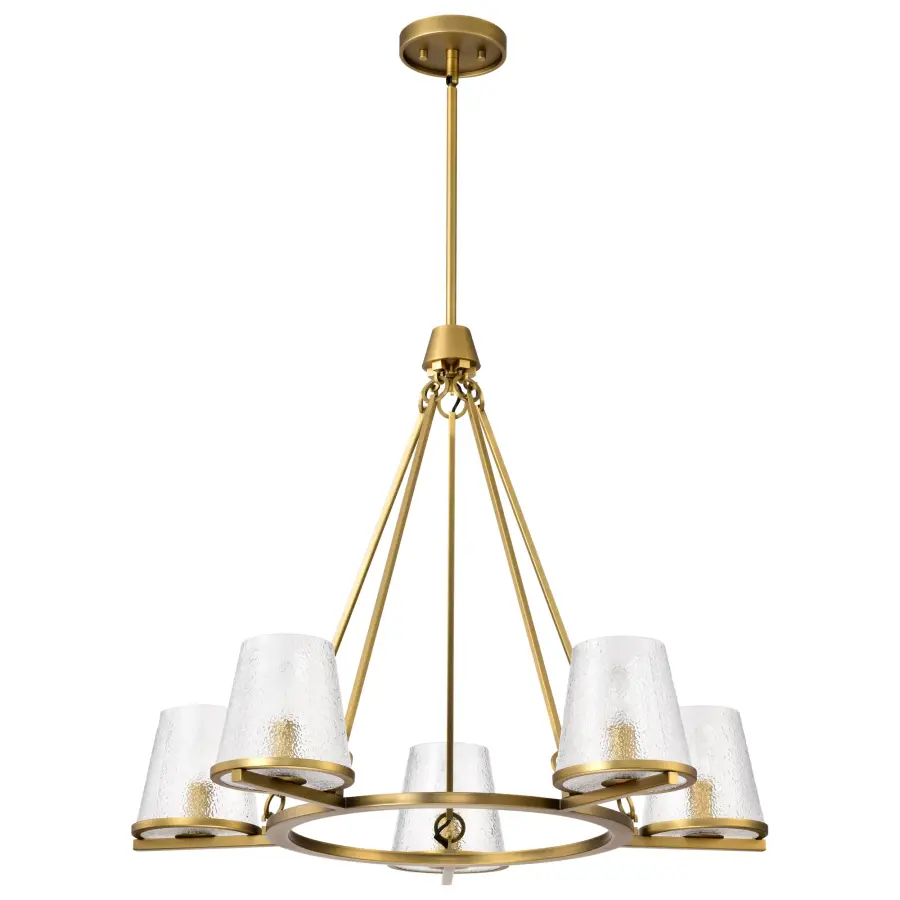 Valentine 5-Light Chandelier in Vintage Brass with Hammered Glass - Image 1