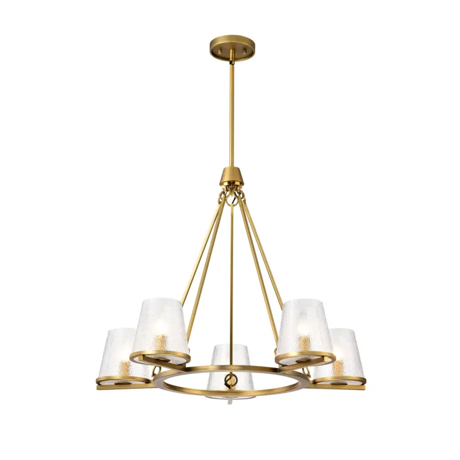 Valentine 5-Light Chandelier in Vintage Brass with Hammered Glass - Image 2