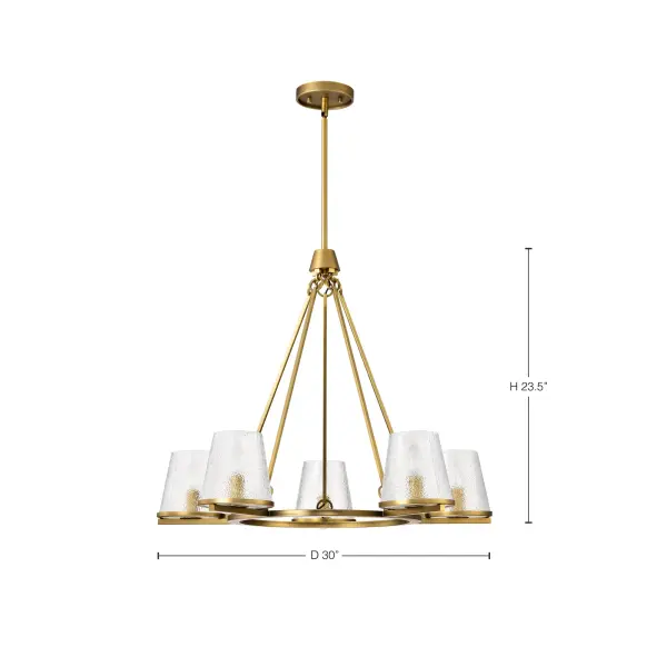 Valentine 5-Light Chandelier in Vintage Brass with Hammered Glass - Image 13