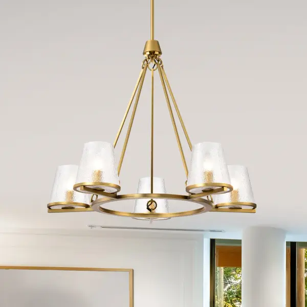 Valentine 5-Light Chandelier in Vintage Brass with Hammered Glass - Image 15