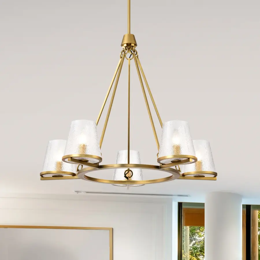 Valentine 5-Light Chandelier in Vintage Brass with Hammered Glass - Image 15