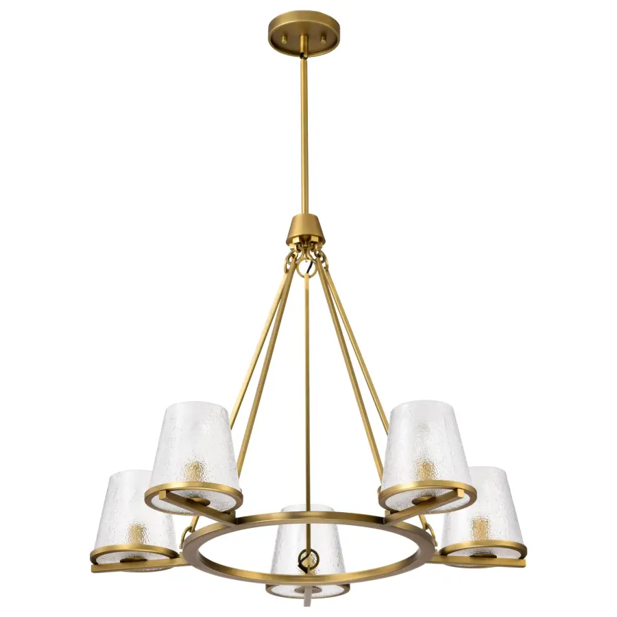 Valentine 5-Light Chandelier in Vintage Brass with Hammered Glass - Image 5