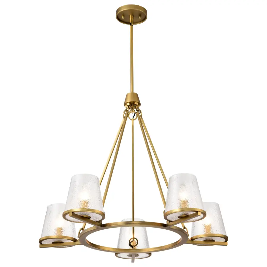 Valentine 5-Light Chandelier in Vintage Brass with Hammered Glass - Image 6