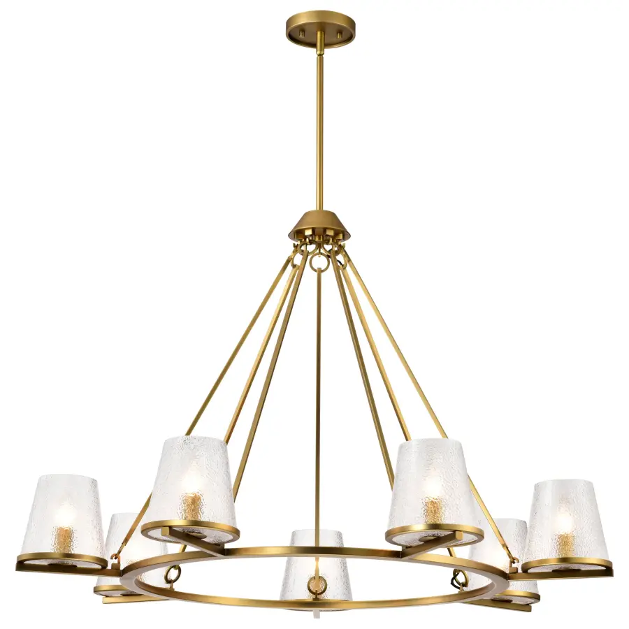 Valentine 7-Light Chandelier in Vintage Brass with Hammered Glass - Image 2