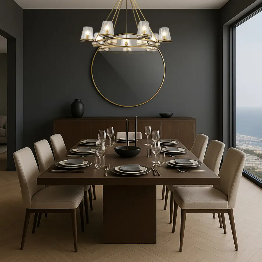 Valentine 7-Light Chandelier in Vintage Brass with Hammered Glass - Image 15