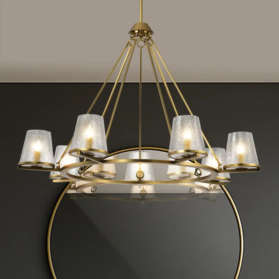 Valentine 7-Light Chandelier in Vintage Brass with Hammered Glass - Image 16