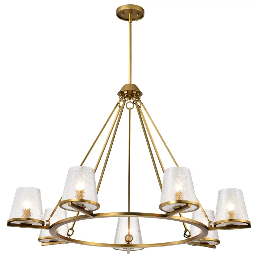Valentine 7-Light Chandelier in Vintage Brass with Hammered Glass - Image 4