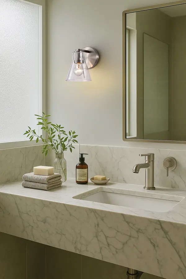 Gianna 1-Light Vanity in Brushed Nickel with Clear Glass - Image 18