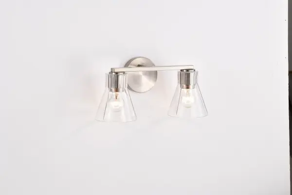 Gianna 2-Light Vanity in Brushed Nickel with Clear Glass - Image 15